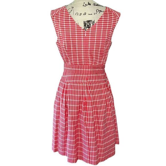 NWT Amanda Lane coral & white sleeveless flare dress 8 - Picture 4 of 7